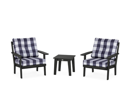 POLYWOOD® Prairie 3-Piece Deep Seating Set in Black / Buffalo Plaid Navy