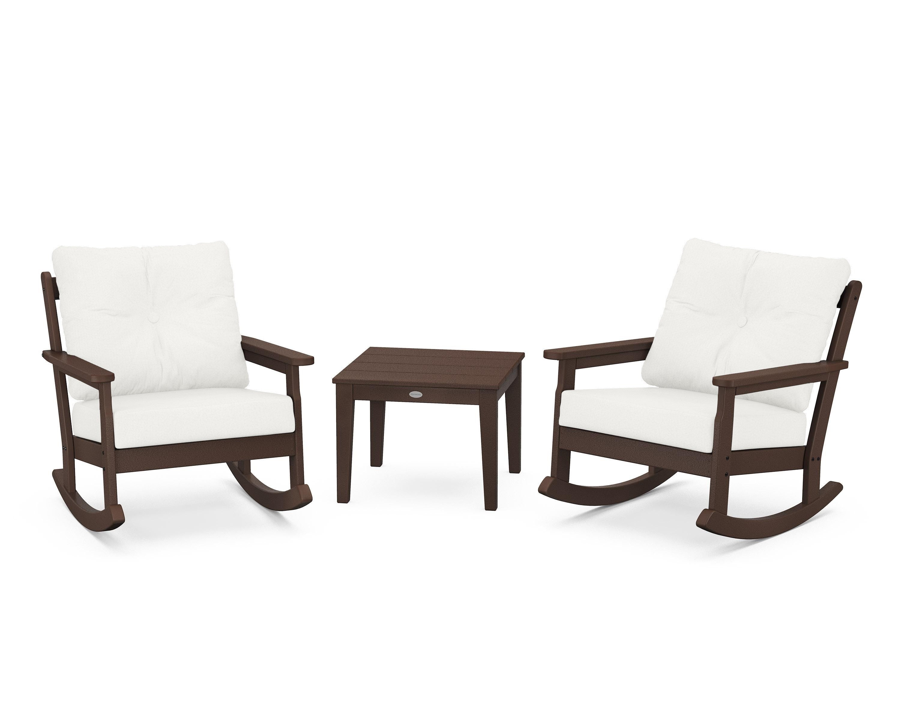 POLYWOOD® Vineyard 3-Piece Deep Seating Rocker Set in Mahogany / Natural Linen