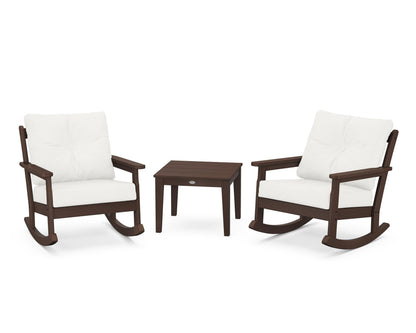 POLYWOOD® Vineyard 3-Piece Deep Seating Rocker Set in Mahogany / Natural Linen