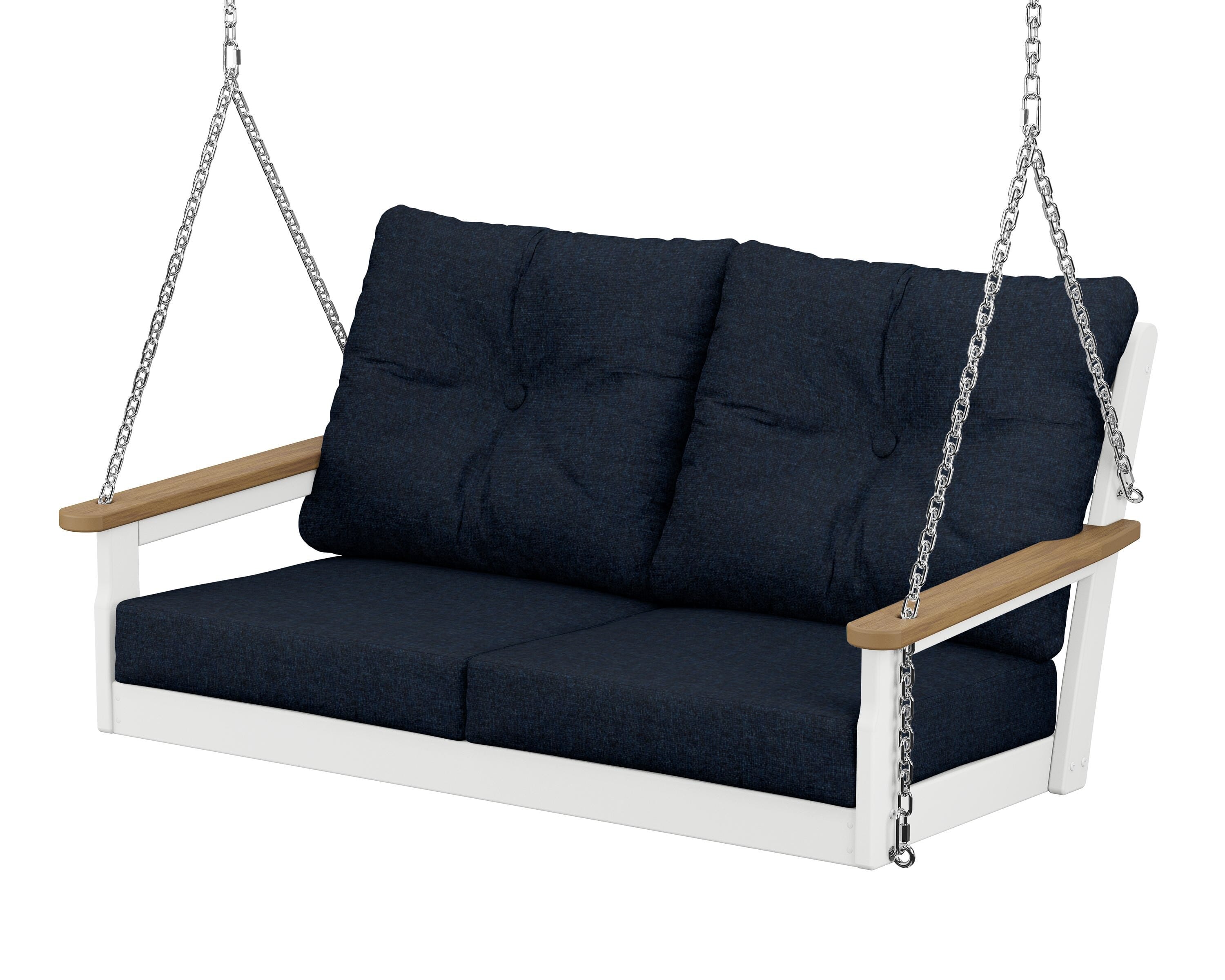 POLYWOOD® Vineyard Deep Seating Swing in White / Natural / Marine Indigo