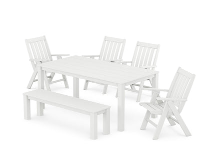 POLYWOOD® Vineyard Folding Chair 6-Piece Parsons Dining Set with Bench in White