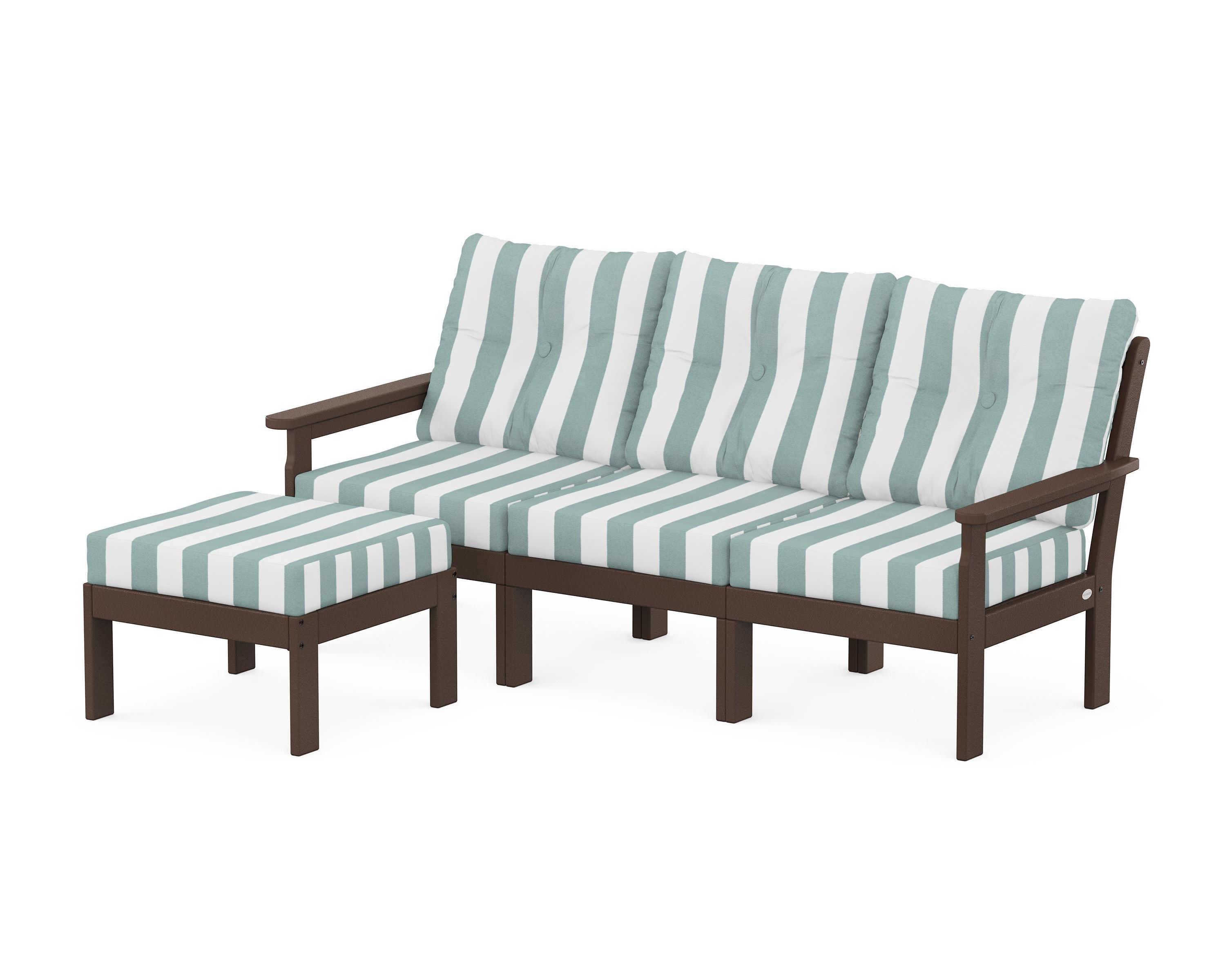 POLYWOOD® Vineyard 4-Piece Sectional with Ottoman in Mahogany / Cabana Stripe Glacier Spa