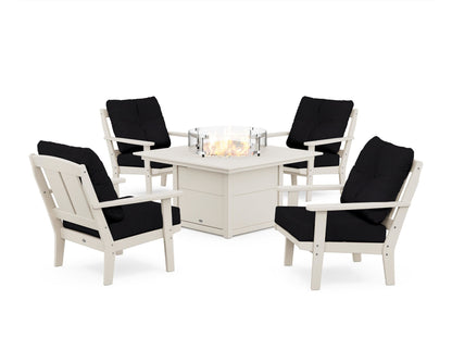 POLYWOOD® Mission 5-Piece Deep Seating Set with Fire Pit Table in Sand / Midnight Linen