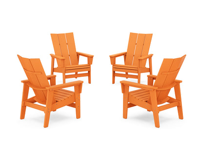 POLYWOOD® 4-Piece Modern Grand Upright Adirondack Chair Conversation Set in Tangerine
