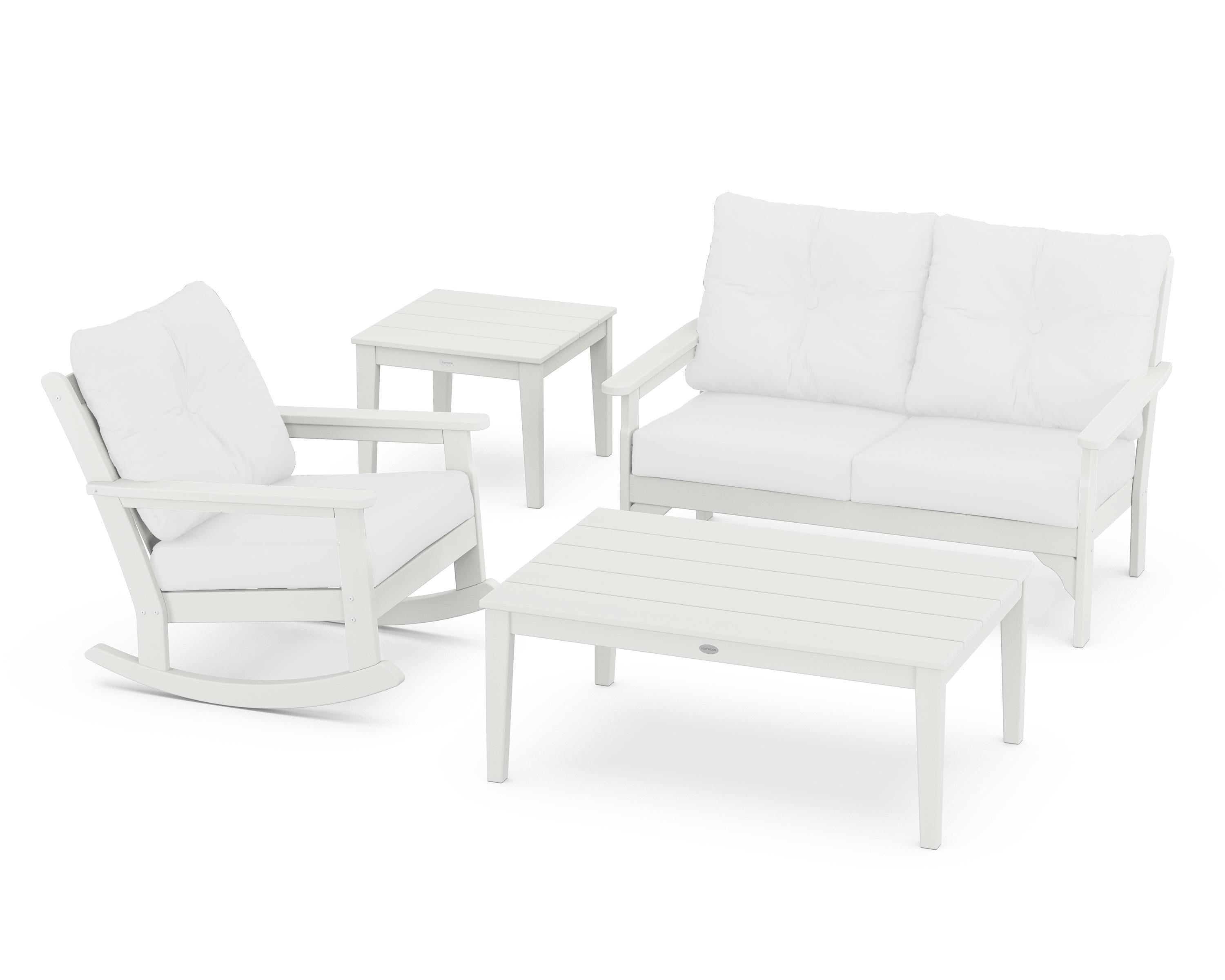 POLYWOOD® Vineyard 4-Piece Deep Seating Rocker Set in Vintage White / Natural