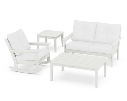 POLYWOOD® Vineyard 4-Piece Deep Seating Rocker Set in Vintage White / Natural