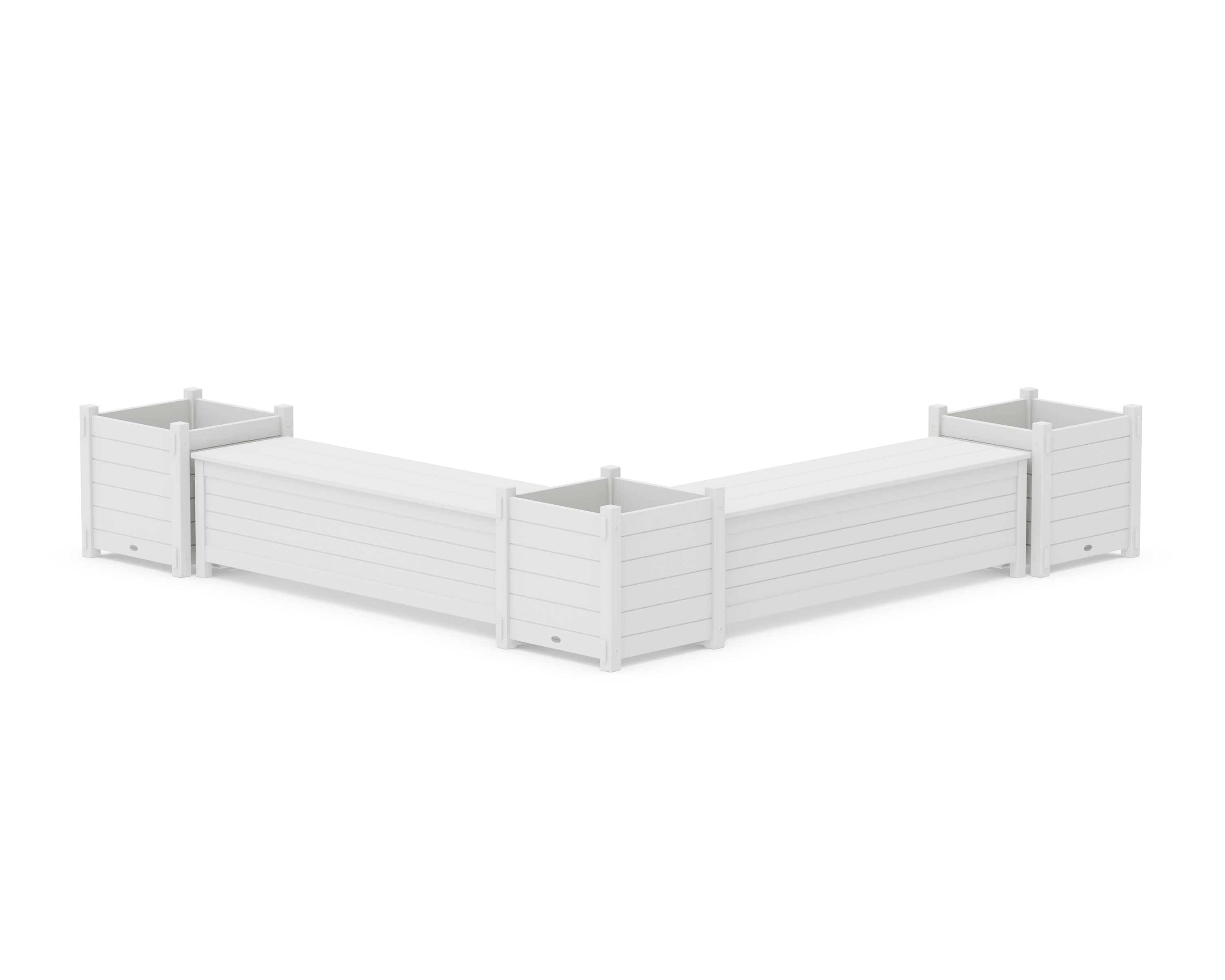 POLYWOOD® 60" Nautical L- Shaped Planter Storage Bench Corner Set- Large in White