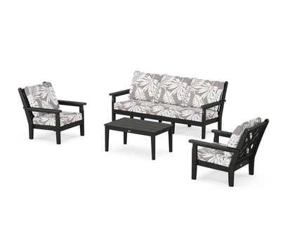 POLYWOOD® Chippendale 4-Piece Deep Seating Set with Sofa in Black / Leaf Grey Mist