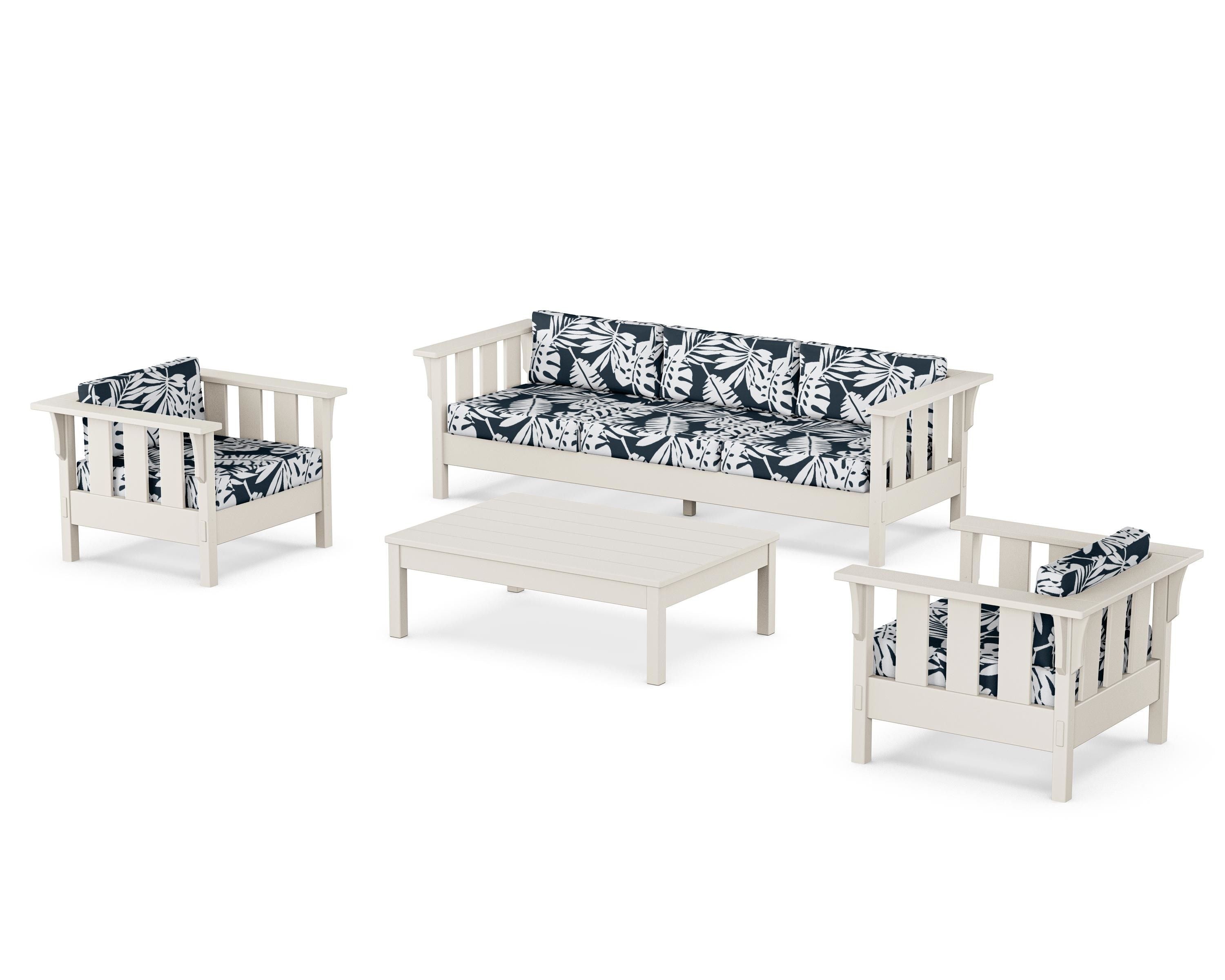 Martha Stewart by POLYWOOD® Acadia 4-Piece Deep Seating Set with Sofa in Sand / Leaf Marine Indigo