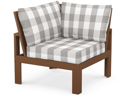 Unbranded Modular Corner Chair in Teak / Buffalo Plaid Grey Mist