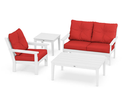 POLYWOOD® Vineyard 4-Piece Deep Seating Set in White / Crimson Linen
