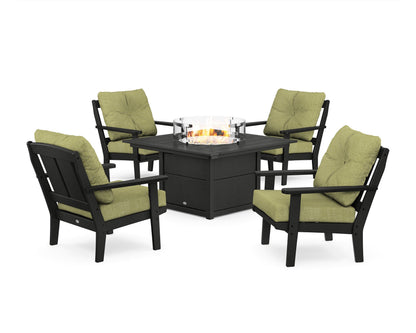 POLYWOOD® Mission 5-Piece Deep Seating Set with Fire Pit Table in Black / Chartreuse Boucle