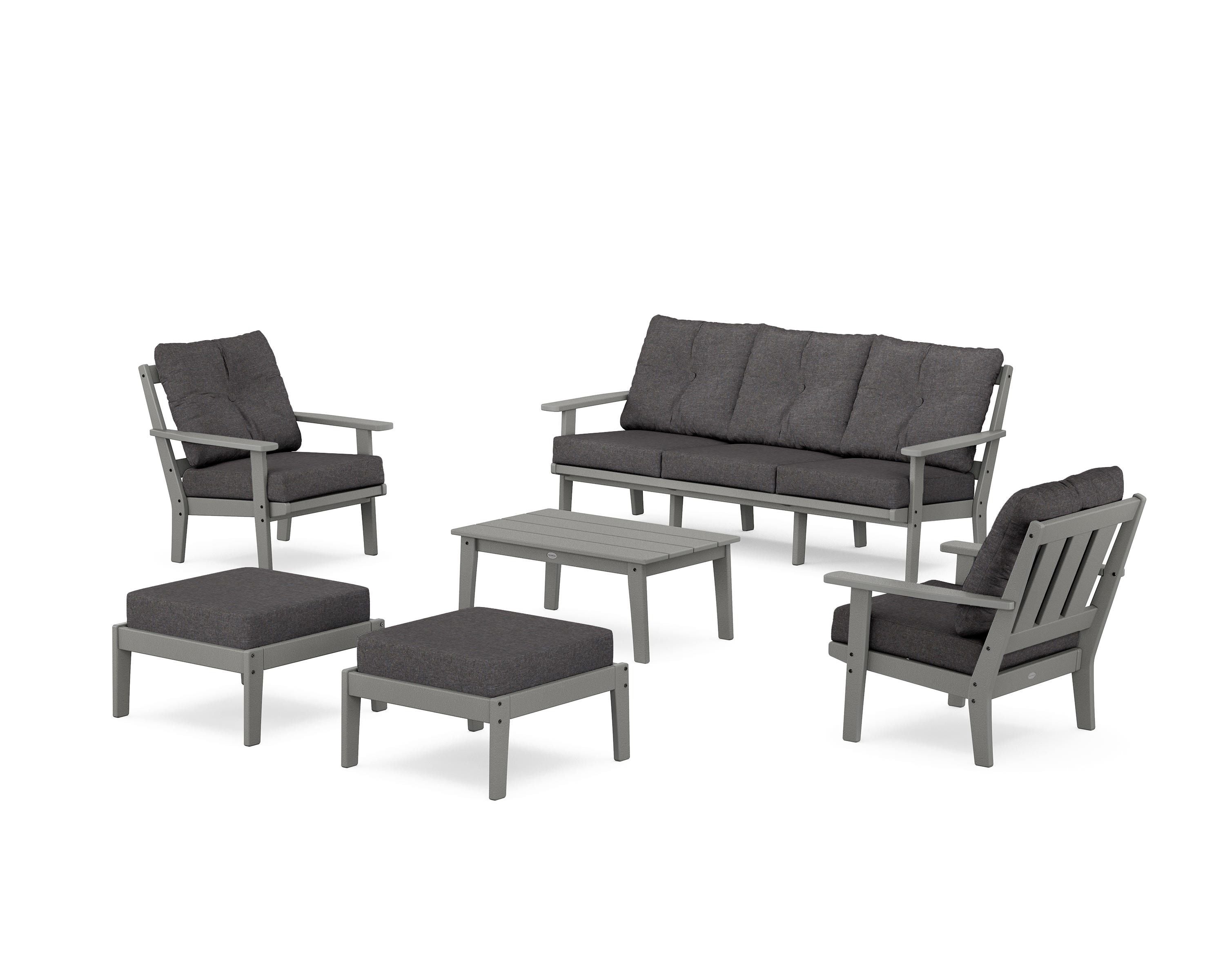 POLYWOOD® Oxford 6-Piece Lounge Sofa Set in Slate Grey / Ash Charcoal