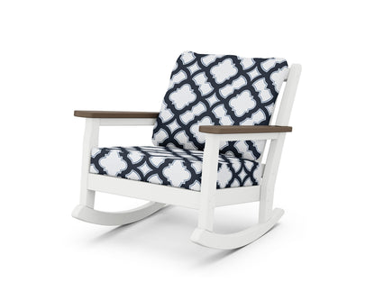 POLYWOOD® Chippendale Deep Seating Rocking Chair in White / Kona / Trellis Marine Indigo