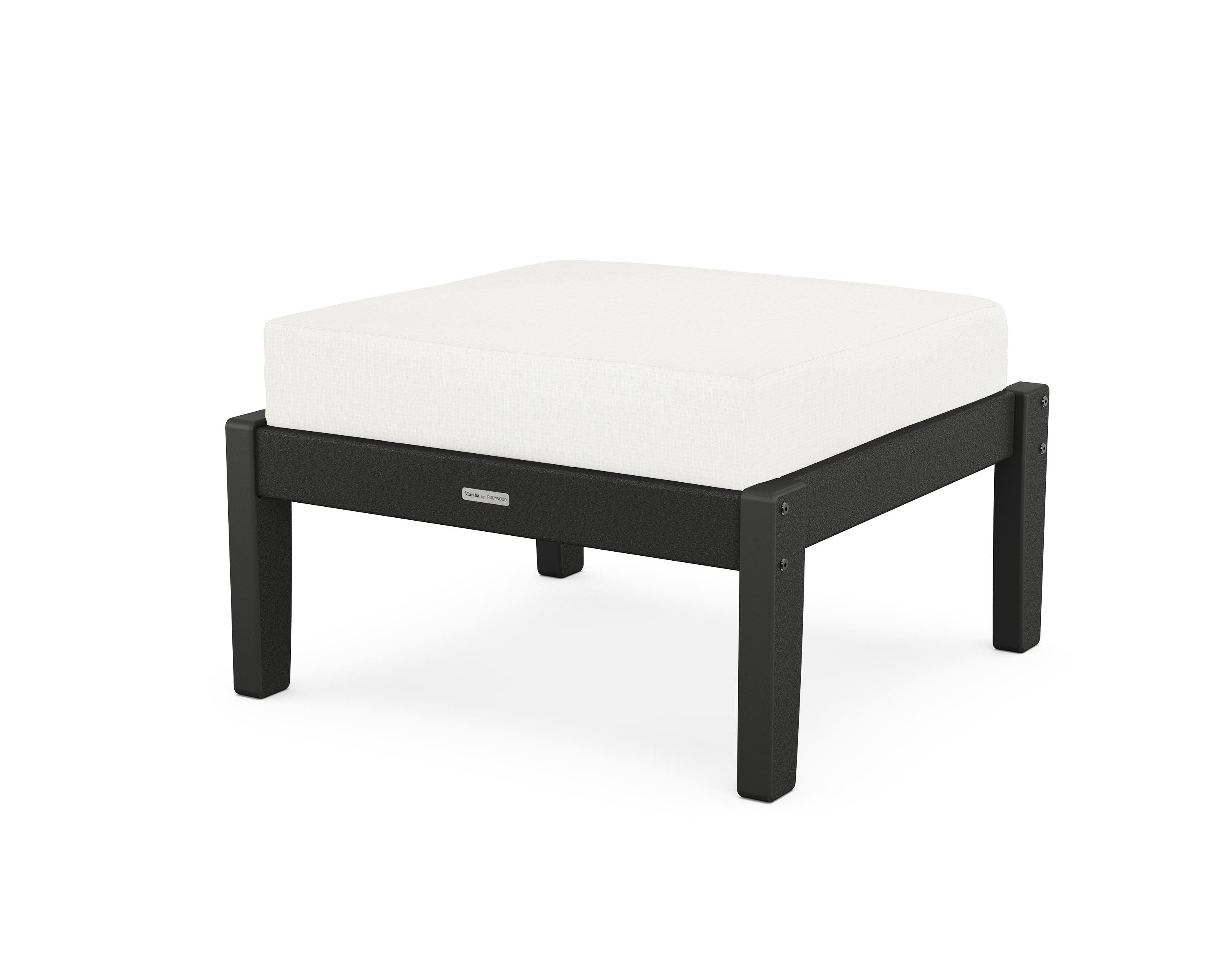 Martha Stewart by POLYWOOD® Chinoiserie Deep Seating Ottoman in Black / Natural Linen