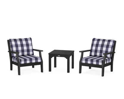 Martha Stewart by POLYWOOD® Chinoiserie 3-Piece Deep Seating Set in Black / Buffalo Plaid Navy