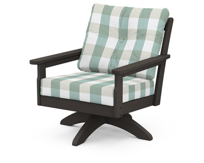 POLYWOOD® Vineyard Deep Seating Swivel Chair in Vintage Coffee / Buffalo Plaid Glacier Spa