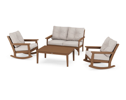 POLYWOOD® Vineyard 4-Piece Deep Seating Rocking Chair Set in Teak / Dune Burlap