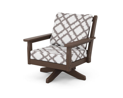 POLYWOOD® Chippendale Deep Seating Swivel Chair in Mahogany / Trellis Grey Mist