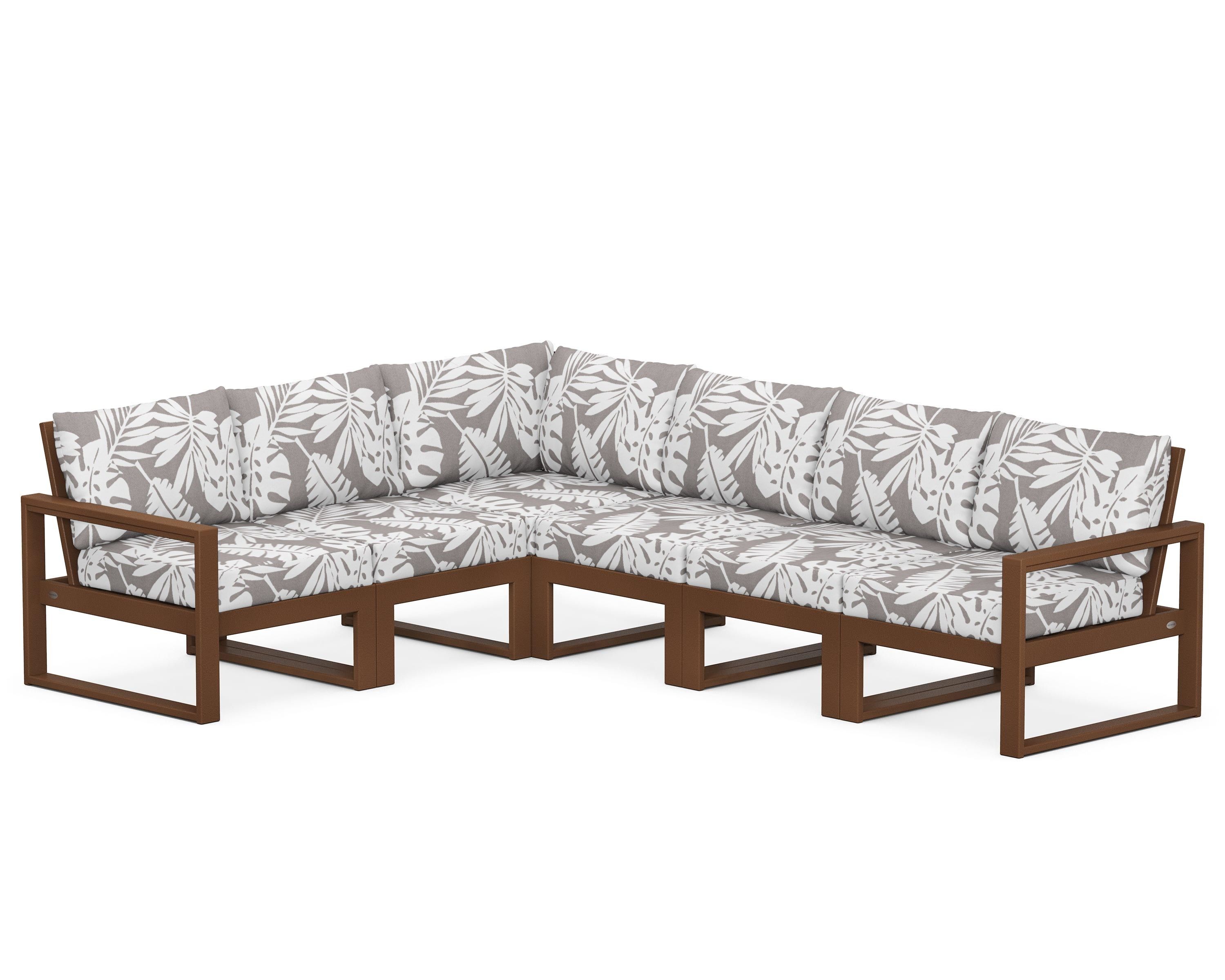 POLYWOOD® EDGE 6-Piece Modular Deep Seating Set in Teak / Leaf Grey Mist