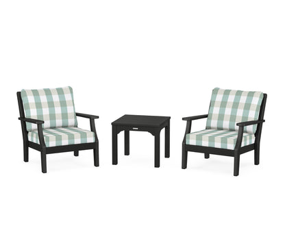 Martha Stewart by POLYWOOD® Chinoiserie 3-Piece Deep Seating Set in Black / Buffalo Plaid Glacier Spa