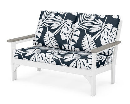 POLYWOOD® Vineyard Deep Seating Loveseat in White / Driftwood / Leaf Marine Indigo