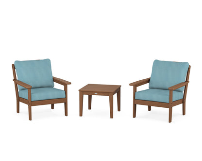 Country Living Cottage 3-Piece Deep Seating Set in Teak / Lattice Sky Blue