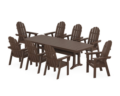 POLYWOOD® Vineyard Curveback Adirondack 9-Piece Dining Set with Trestle Legs in Mahogany