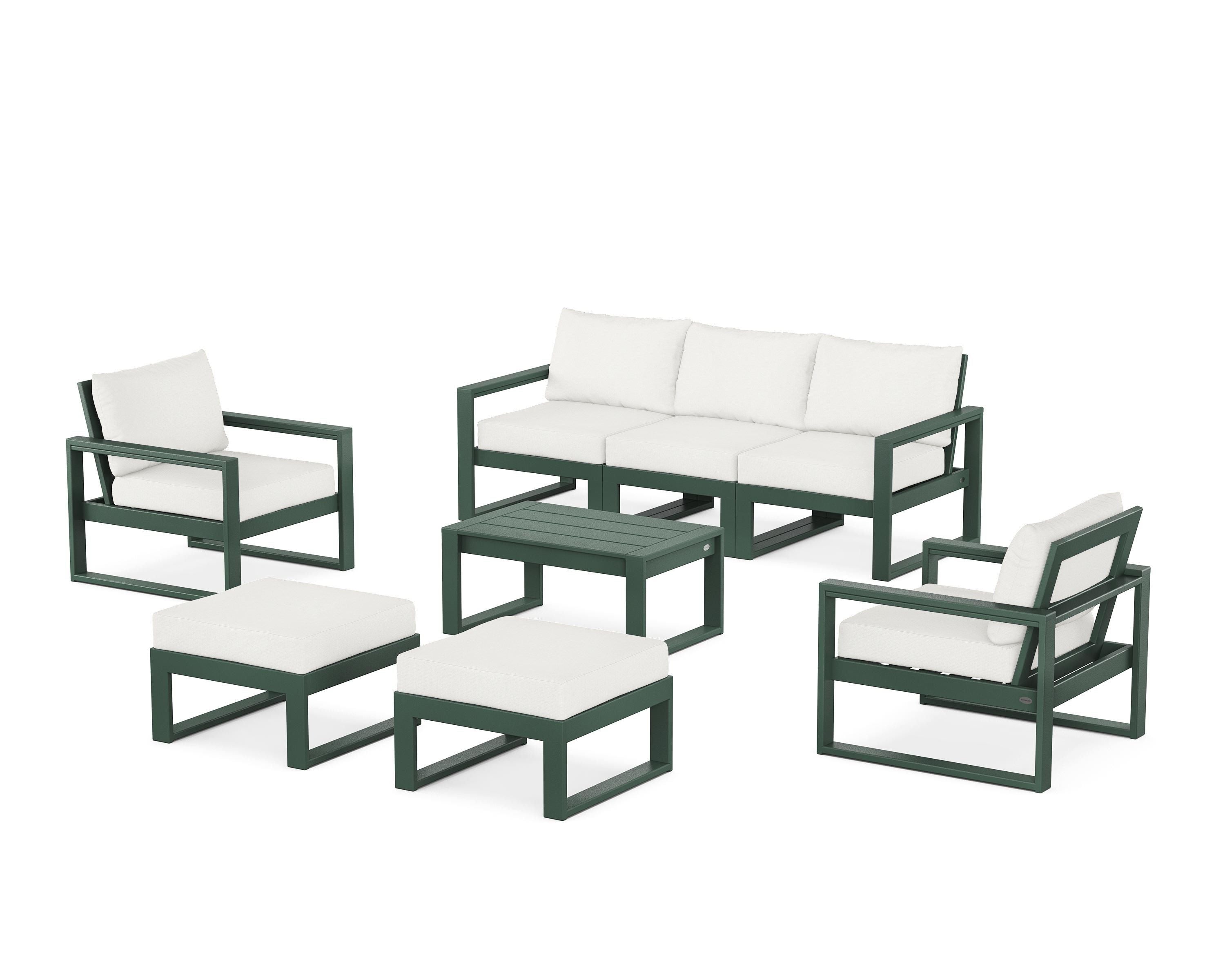 POLYWOOD® EDGE Sectional 8-Piece Lounge Sofa Set in Green / Natural Linen
