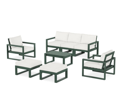 POLYWOOD® EDGE Sectional 8-Piece Lounge Sofa Set in Green / Natural Linen