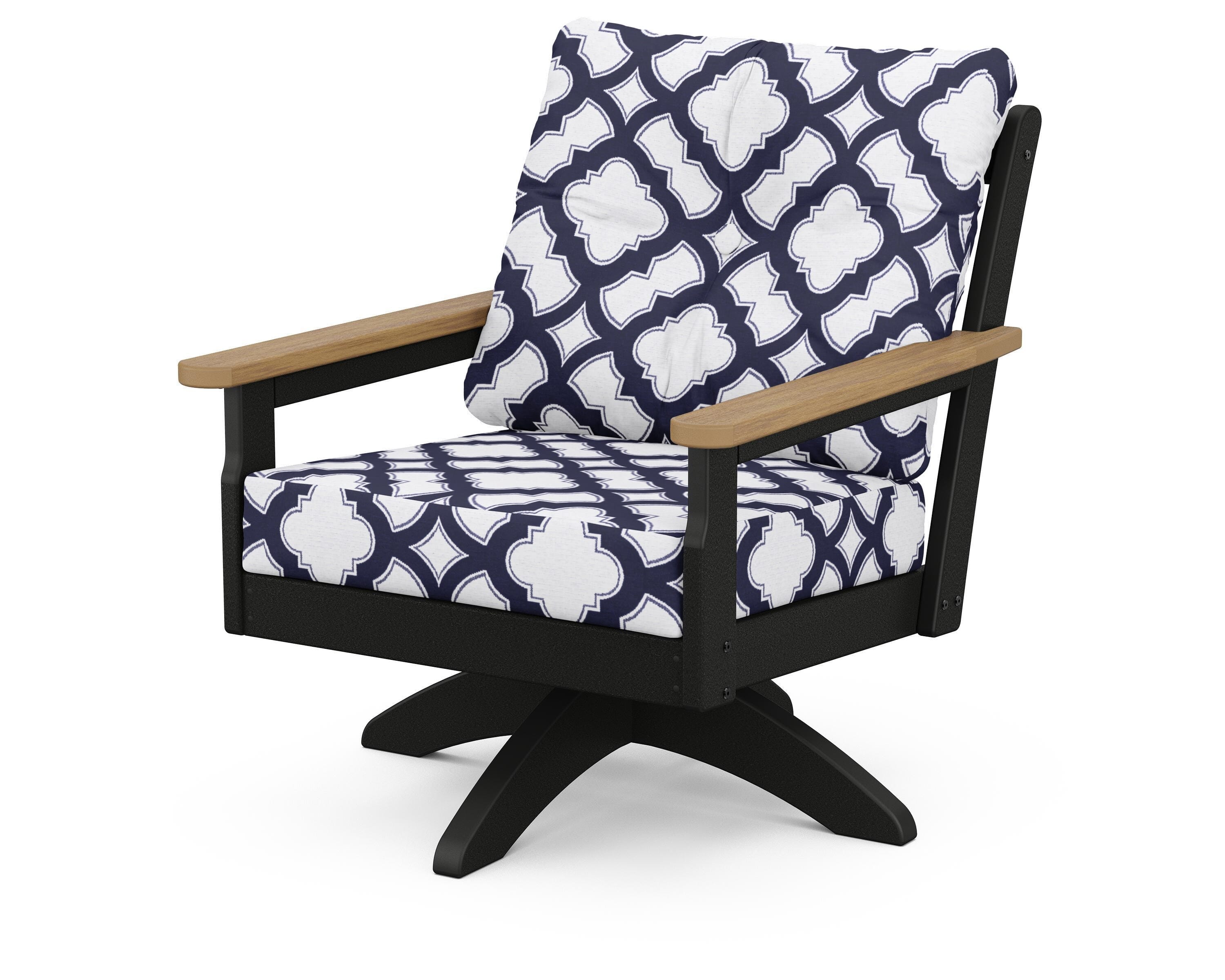 POLYWOOD® Vineyard Deep Seating Swivel Chair in Black / Natural / Trellis Navy