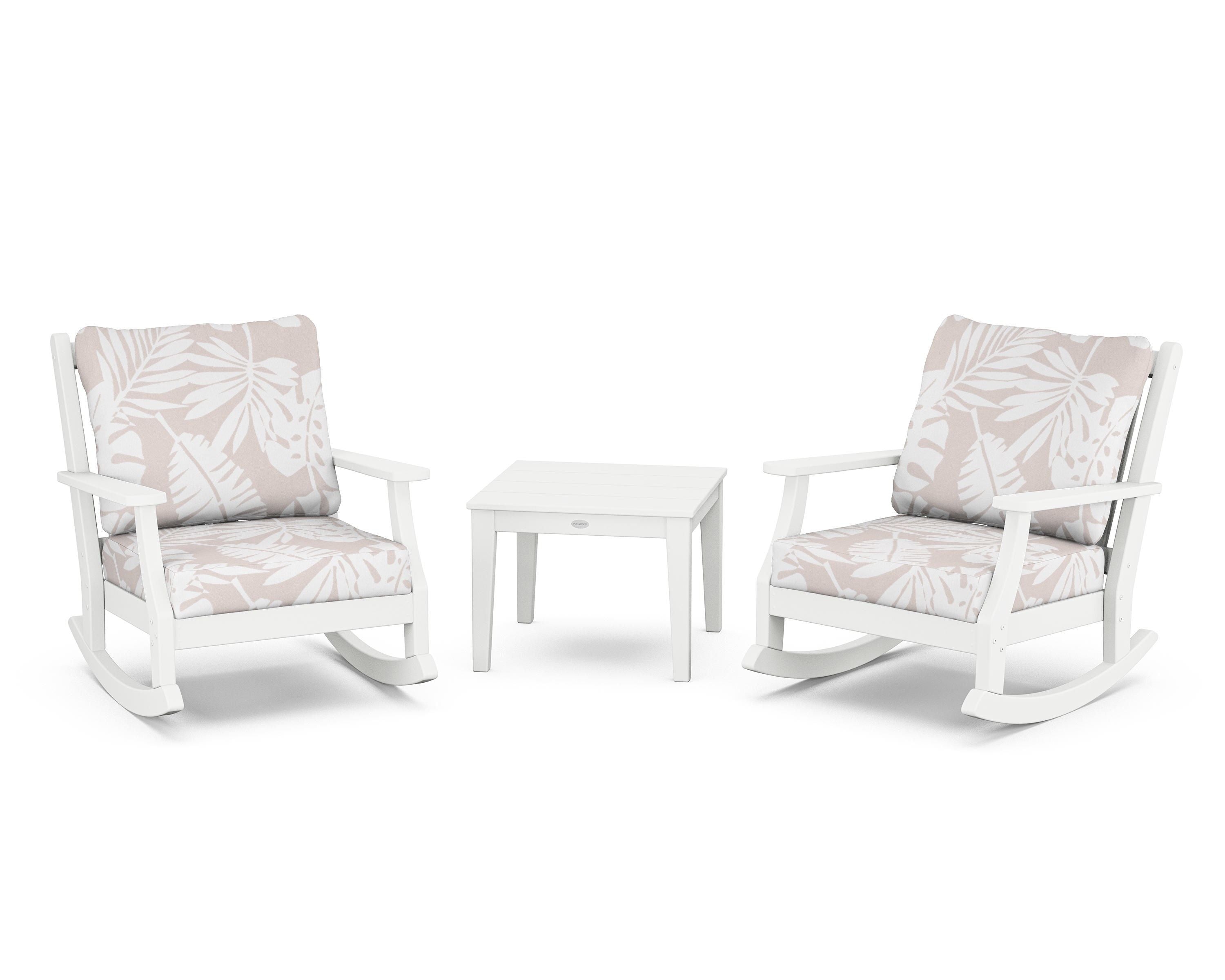Country Living Wovendale 3-Piece Deep Seating Rocker Set in White / Leaf Dune Burlap