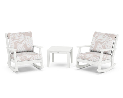 Country Living Wovendale 3-Piece Deep Seating Rocker Set in White / Leaf Dune Burlap