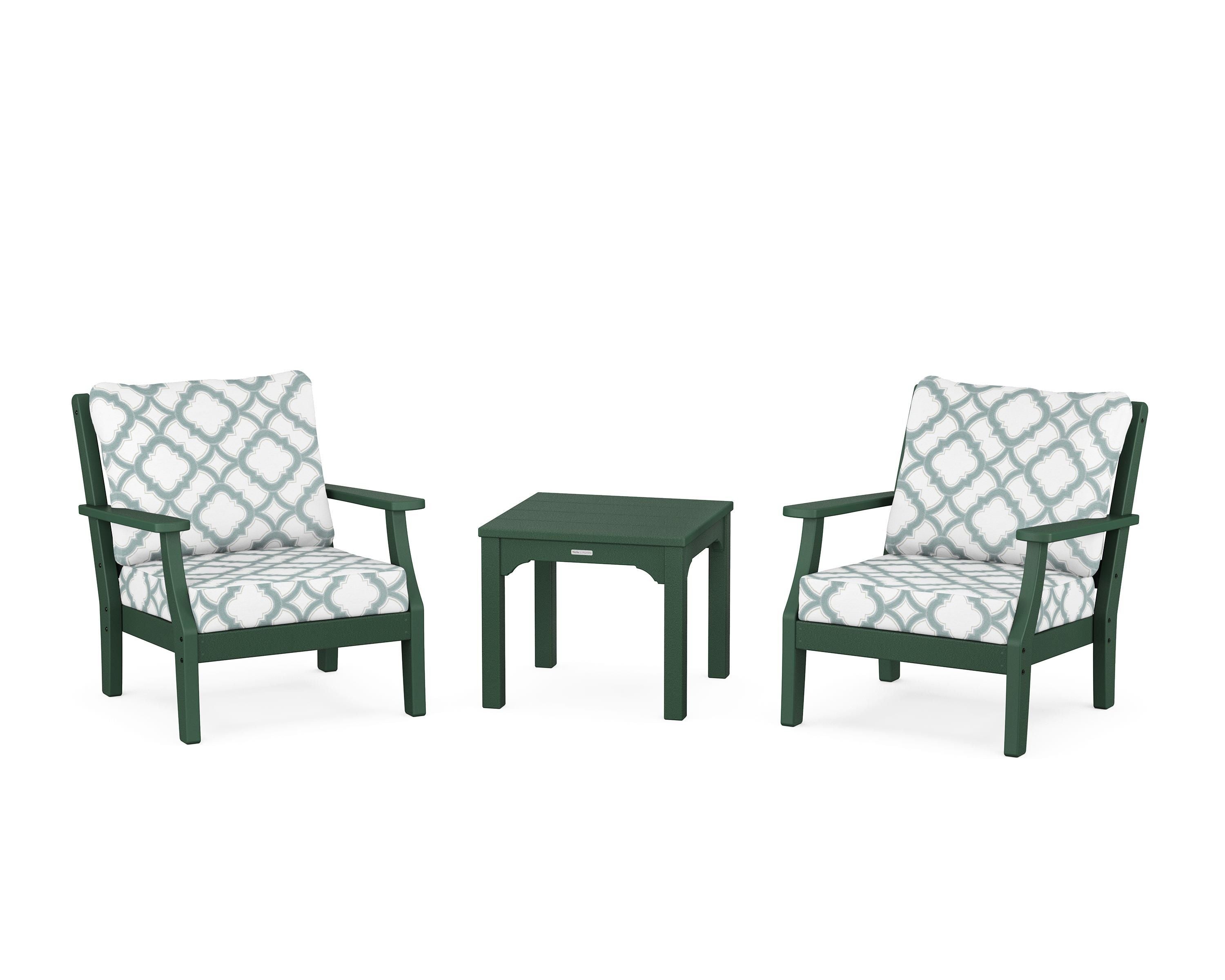 Martha Stewart by POLYWOOD® Chinoiserie 3-Piece Deep Seating Set in Green / Trellis Glacier Spa
