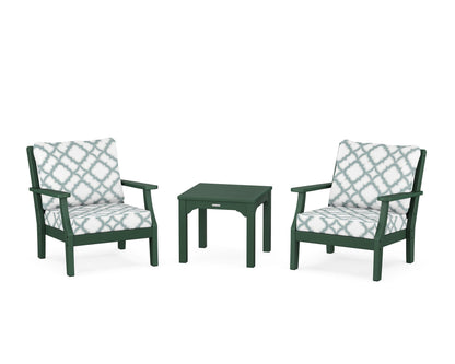 Martha Stewart by POLYWOOD® Chinoiserie 3-Piece Deep Seating Set in Green / Trellis Glacier Spa