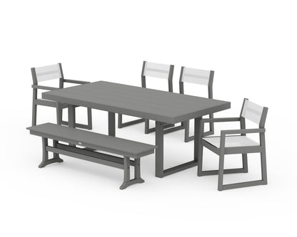 POLYWOOD® EDGE Sling 6-Piece Dining Set with Bench in Slate Grey / White Sling