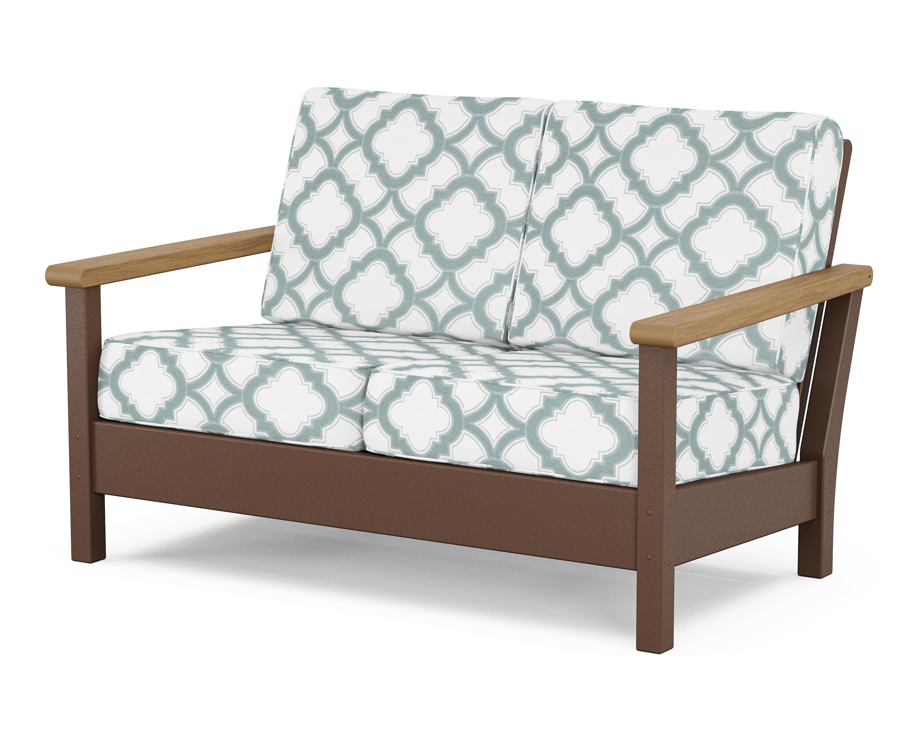 POLYWOOD® Harbour Deep Seating Loveseat in Mahogany / Natural / Trellis Glacier Spa