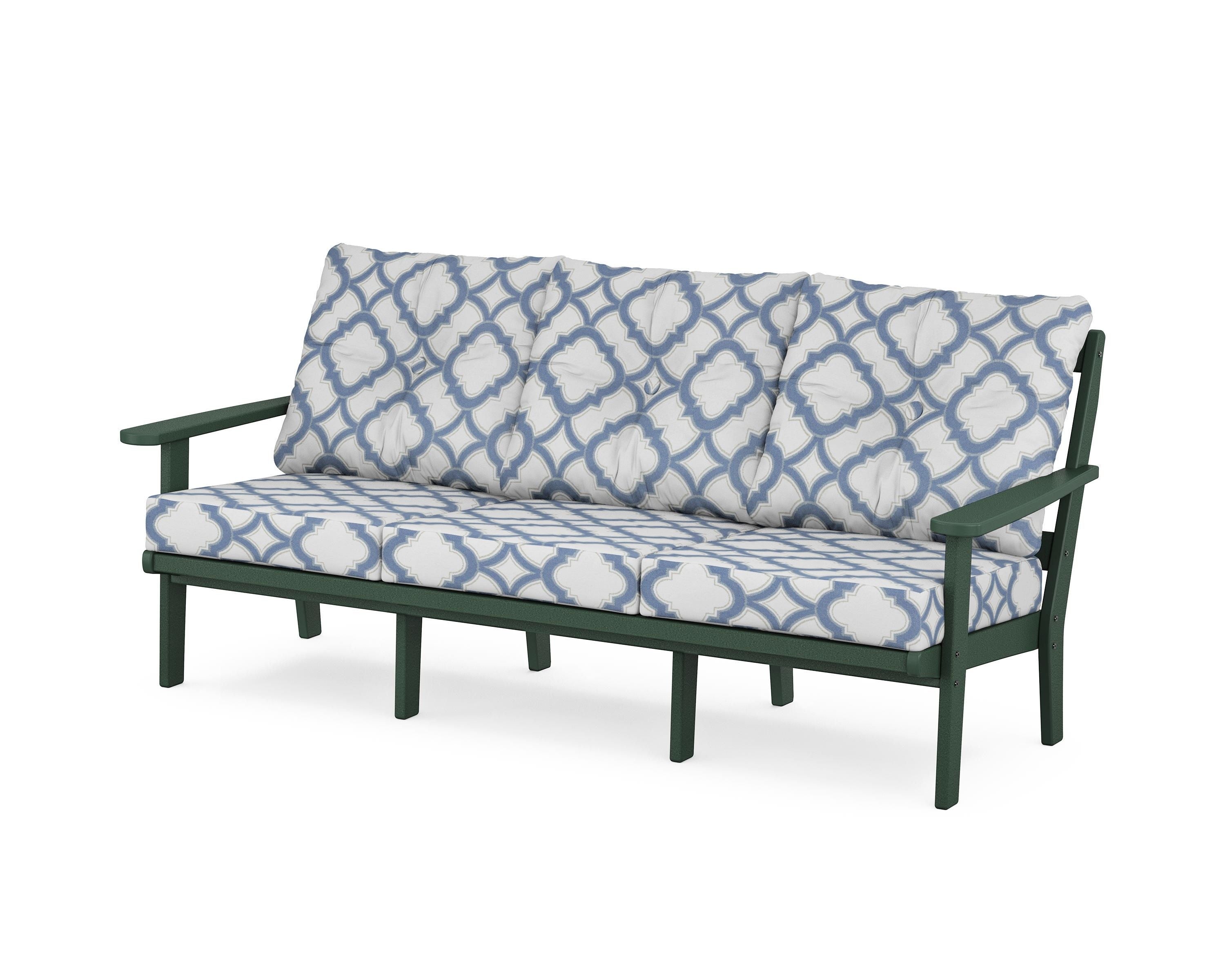 POLYWOOD® Mission Deep Seating Sofa in Green / Trellis Sky Blue