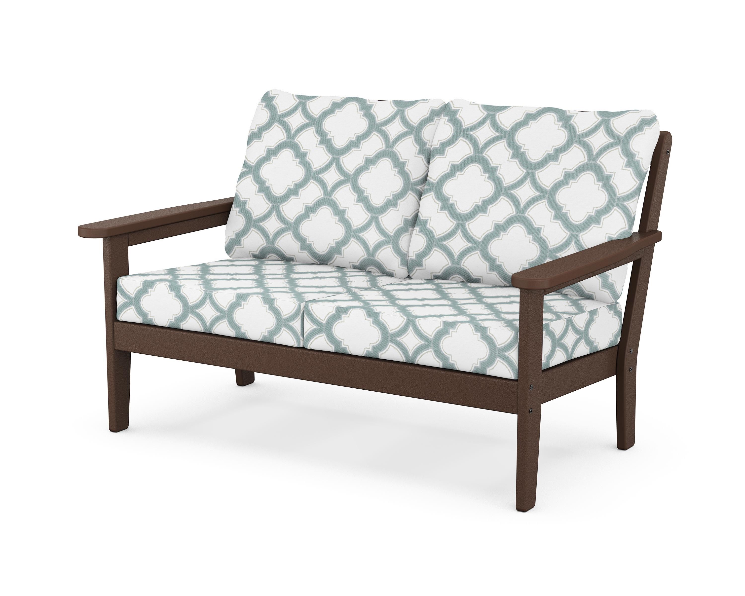 Country Living Cottage Deep Seating Loveseat in Mahogany / Trellis Glacier Spa