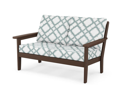 Country Living Cottage Deep Seating Loveseat in Mahogany / Trellis Glacier Spa