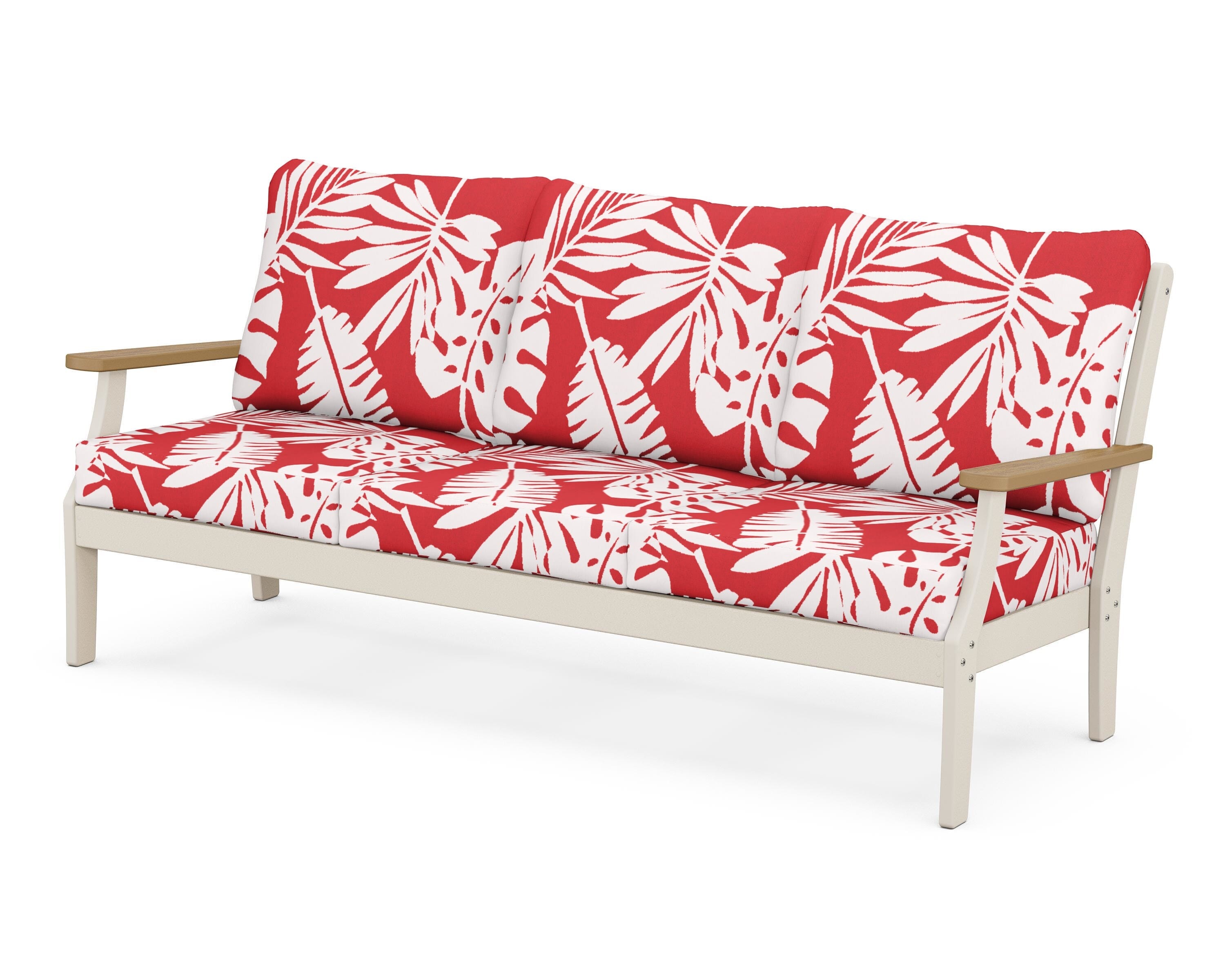 POLYWOOD® Braxton Deep Seating Sofa in Sand / Natural / Leaf Crimson
