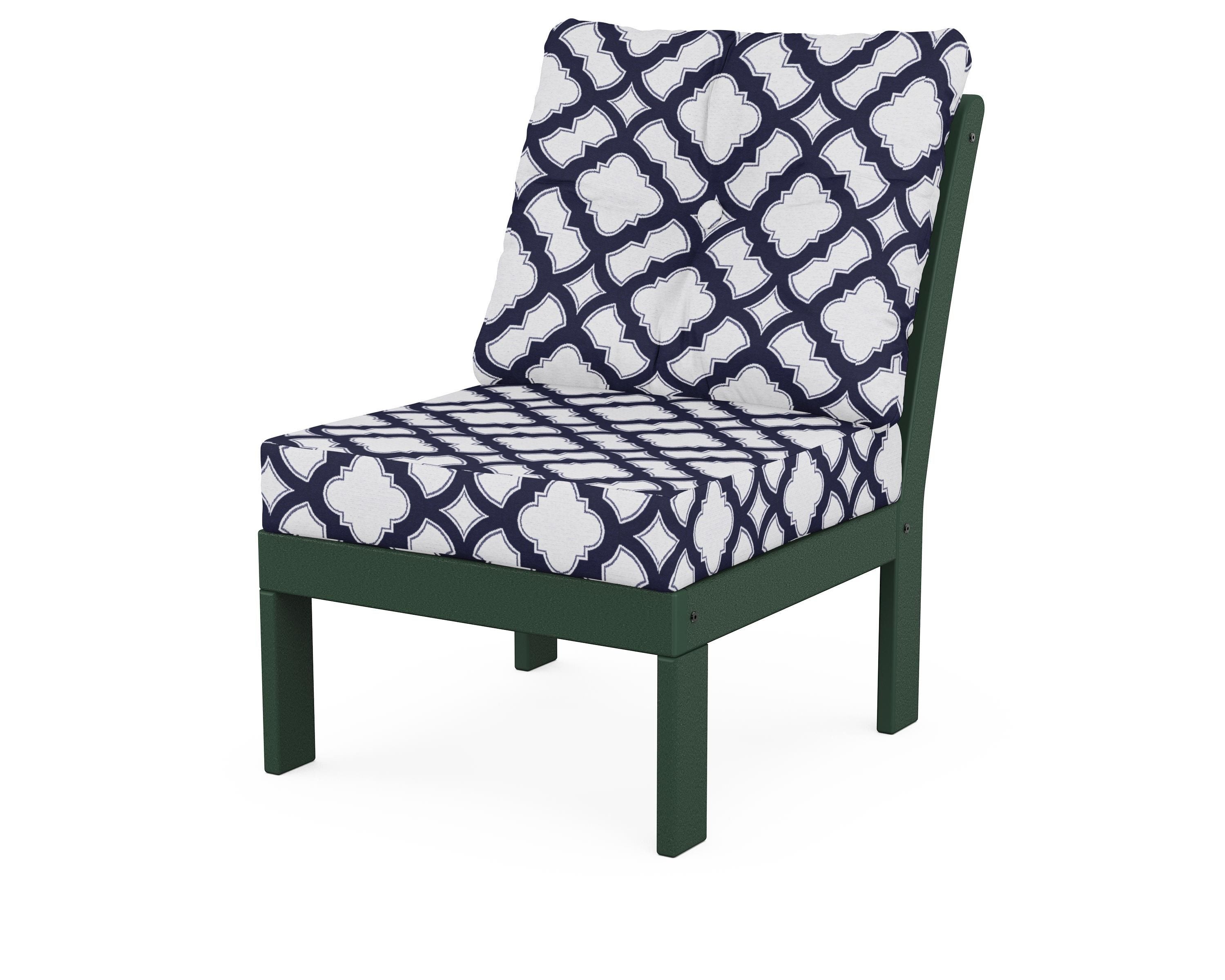 POLYWOOD® Vineyard Modular Armless Chair in Green / Trellis Navy
