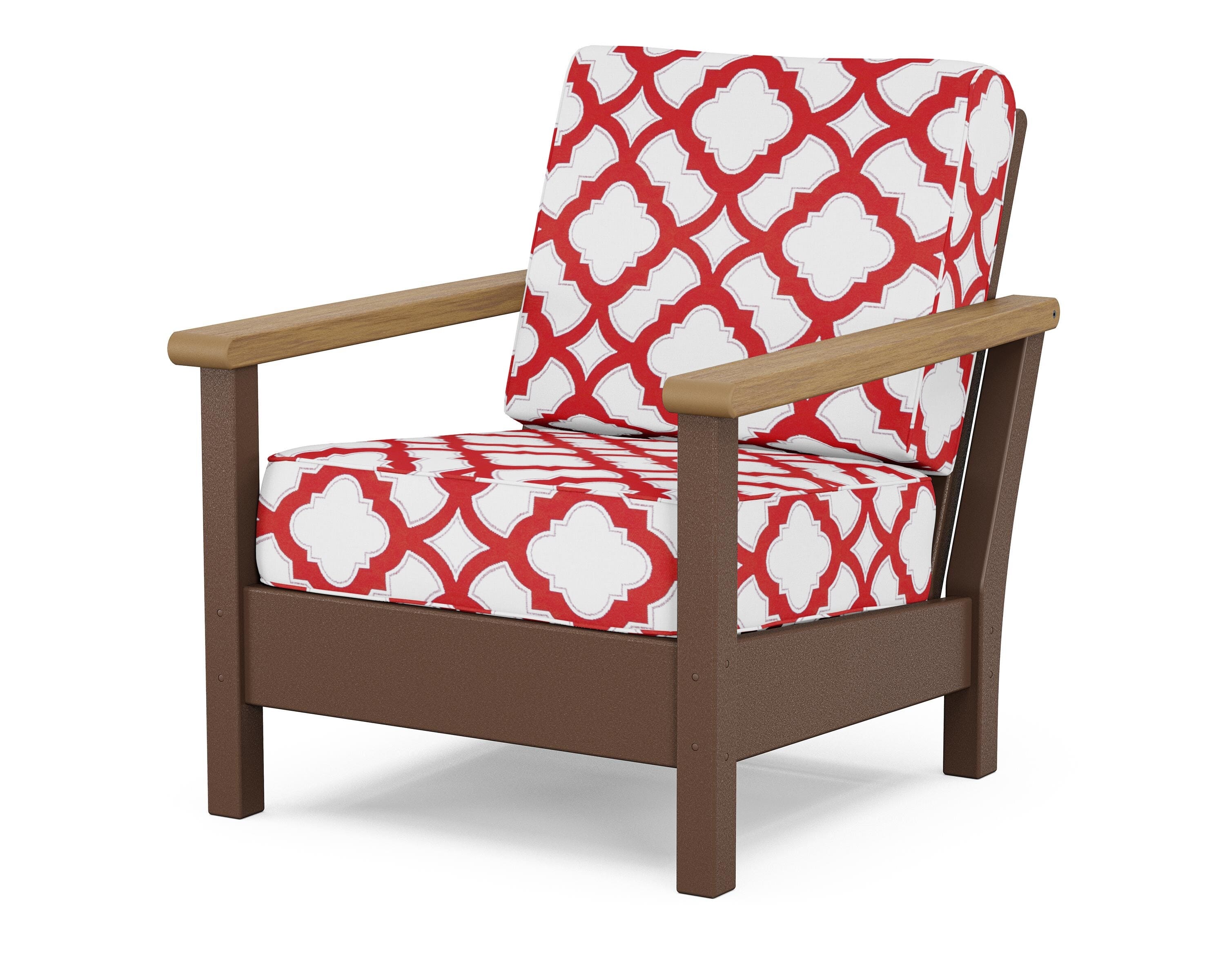 POLYWOOD® Harbour Deep Seating Chair in Mahogany / Natural / Trellis Crimson