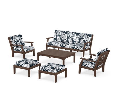Martha Stewart by POLYWOOD® Chinoiserie 6-Piece Lounge Sofa Set in Mahogany / Leaf Marine Indigo