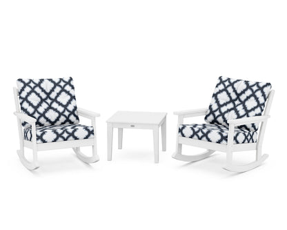 POLYWOOD® Vineyard 3-Piece Deep Seating Rocker Set in White / Trellis Marine Indigo