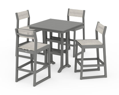 POLYWOOD® EDGE Sling Arm Chair 5-Piece Farmhouse Bar Set with Trestle Legs in Slate Grey / Birch Sling