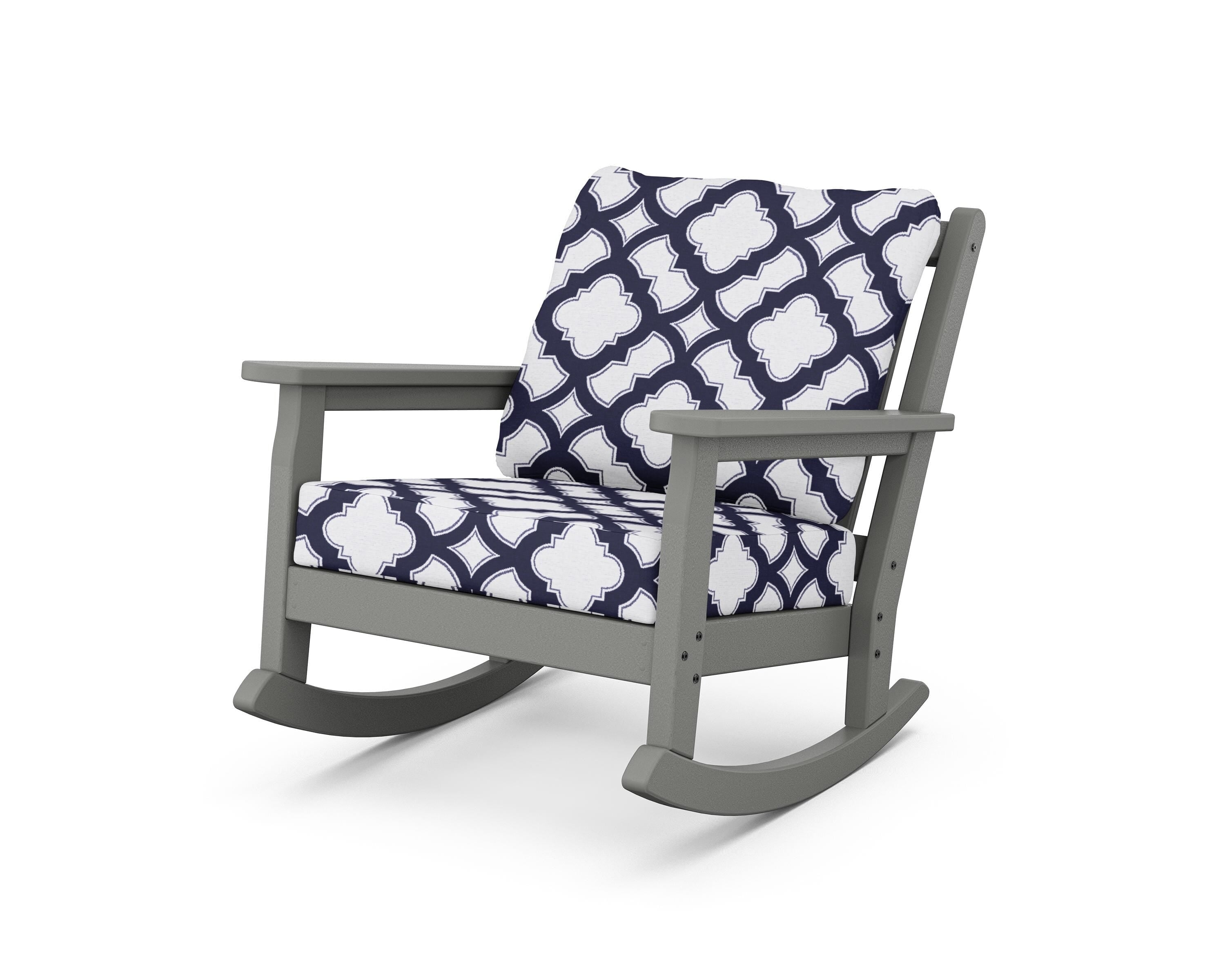 POLYWOOD® Chippendale Deep Seating Rocking Chair in Slate Grey / Trellis Navy
