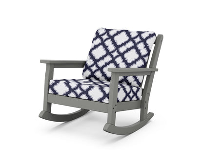 POLYWOOD® Chippendale Deep Seating Rocking Chair in Slate Grey / Trellis Navy