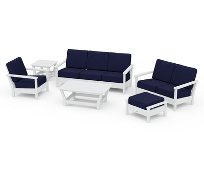 POLYWOOD® Harbour 6-Piece Outdoor Living Set in White / Navy