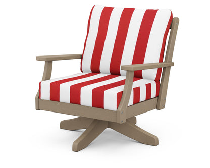 POLYWOOD® Braxton Deep Seating Swivel Chair in Vintage Sahara / Cabana Stripe Crimson